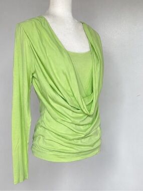 Vintage 72% Silk / 28% Cotton Draped Top • Lime Green • Minimalist Capsule